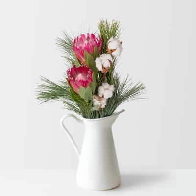 Schnittblumen-Mix aus Protea, Seidenkiefer & Baumwolle