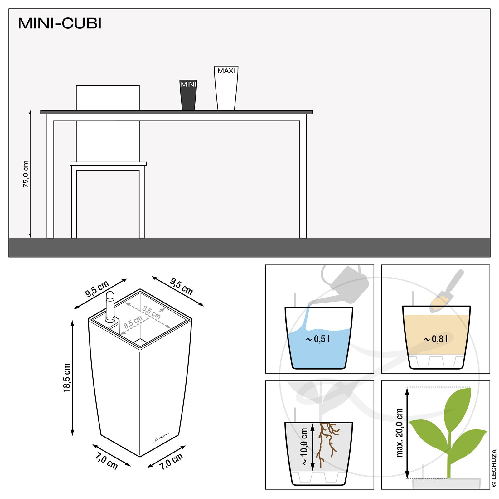 Lechuza® 'Mini-Cubi', anthrazit, 9,5 x 9,5 x 18,5 cm