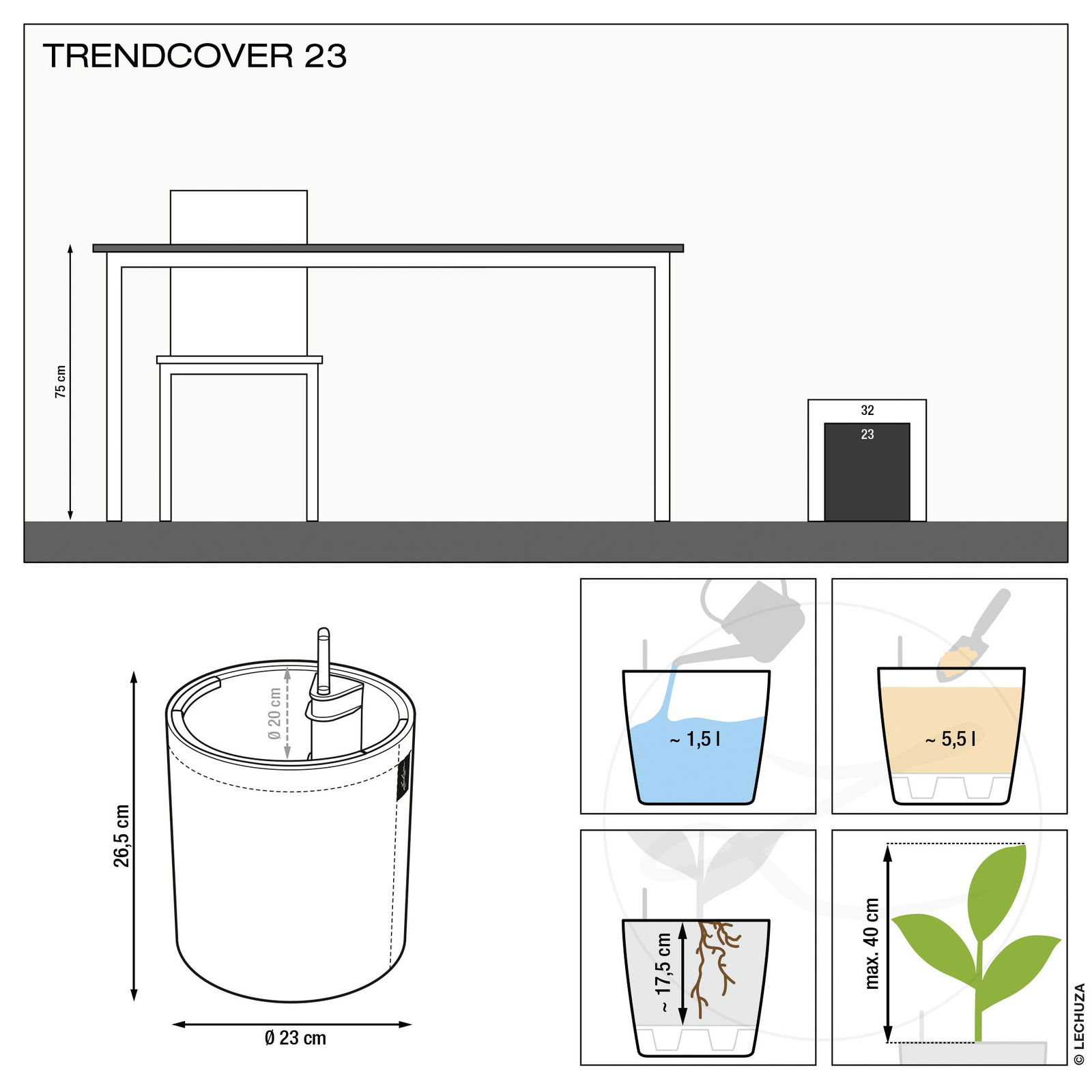 Lechuza 'Trendcover 23 Filz', light grey, Ø 23 x H 26,5 cm