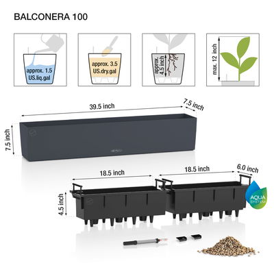 Lechuza 'Balconera Stone 100', graphitschwarz, ca. 99 x 19 x H 19 cm