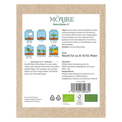 Kölle Bio Saatgut Möhre 'Rote Riesen 2', orange