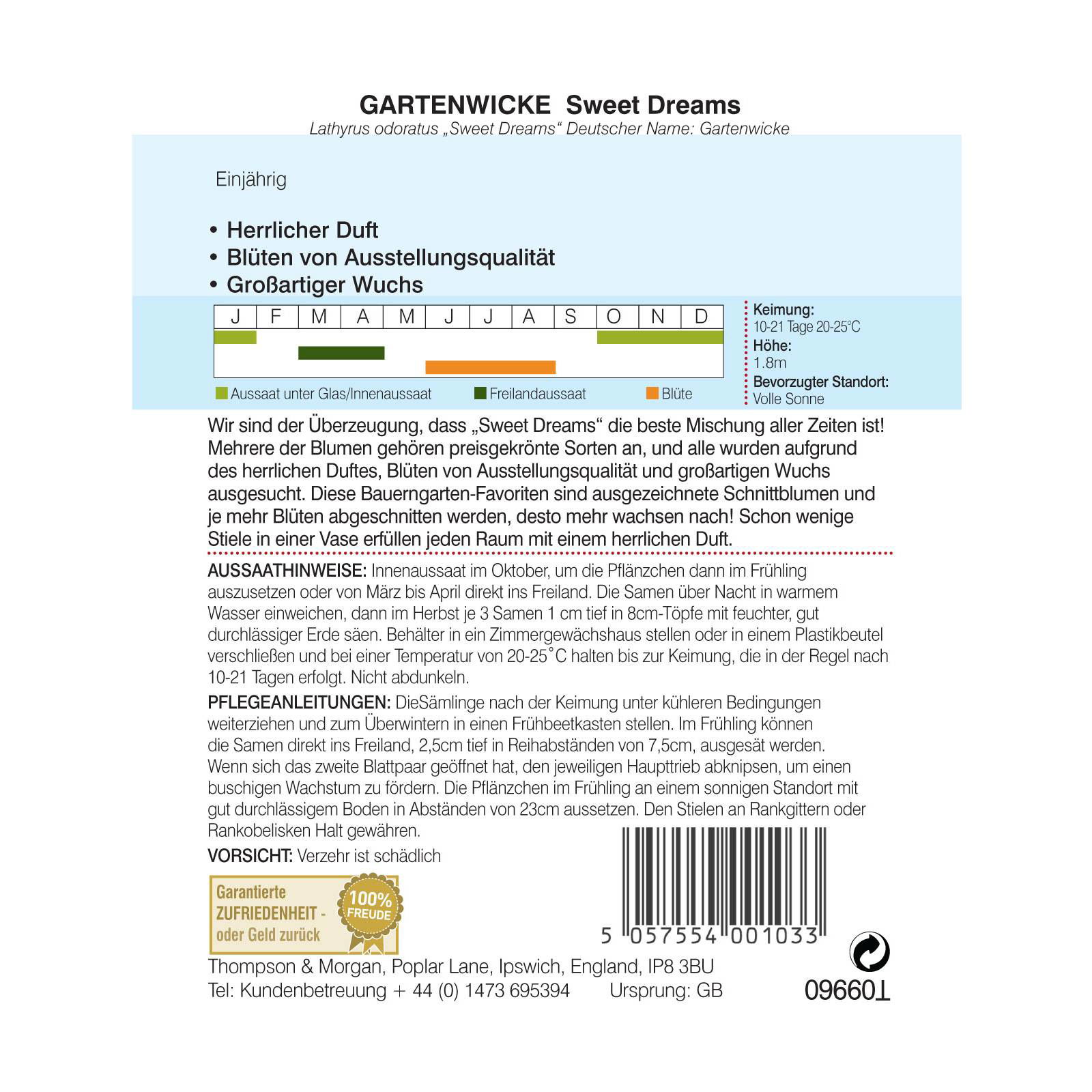 Thompson & Morgan Blumensamen Gartenwicke Sweet Dreams