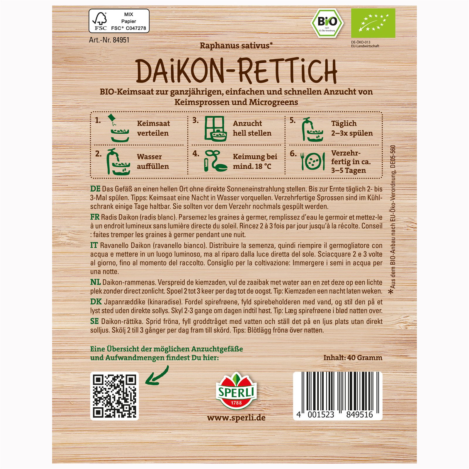Bio-Saatgut, Bio-Keimsprossen 'Dalcon-Rettich', grün