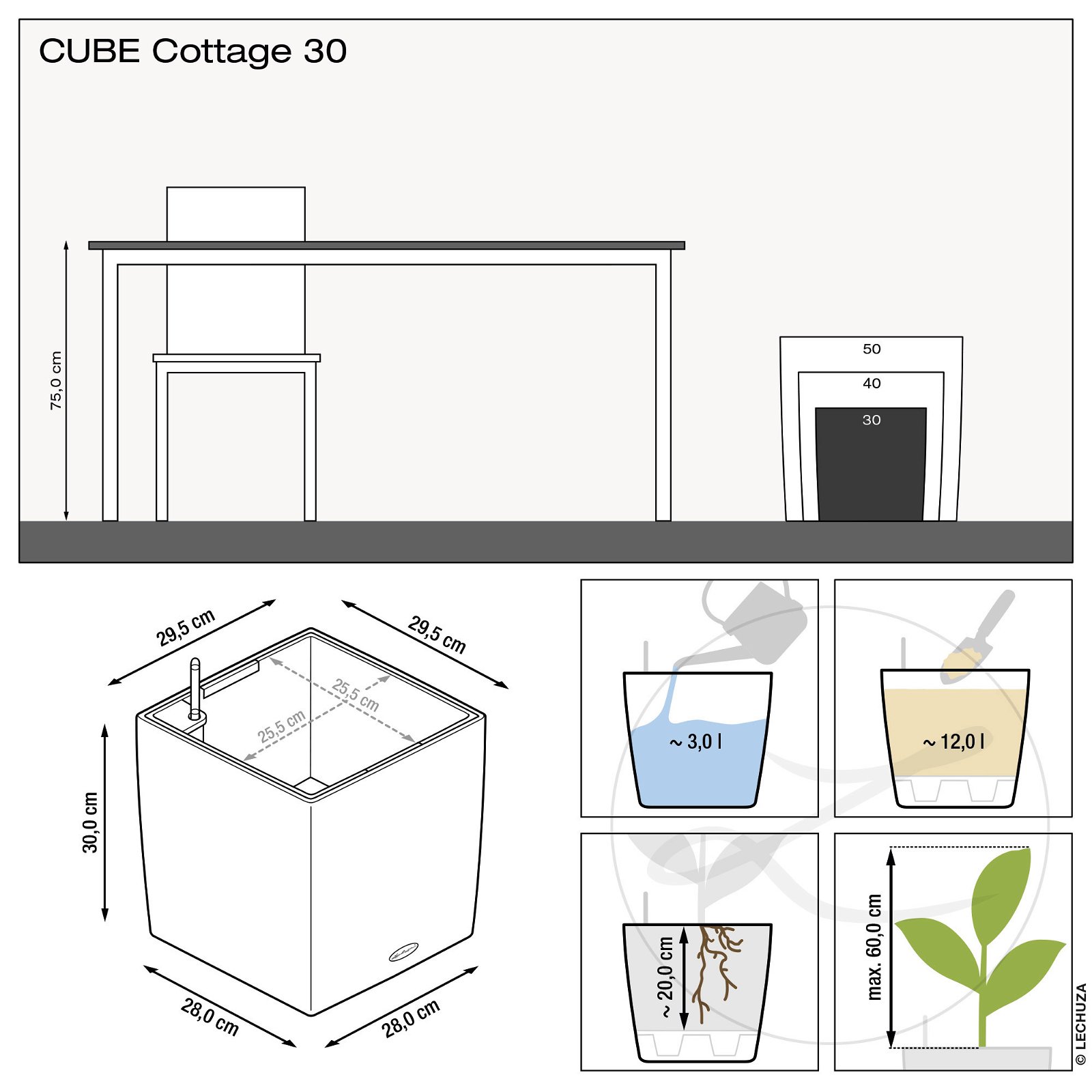 Lechuza 'Cube Cottage 30', graphitschwarz, 29,5 x 29,5 x H 30 cm