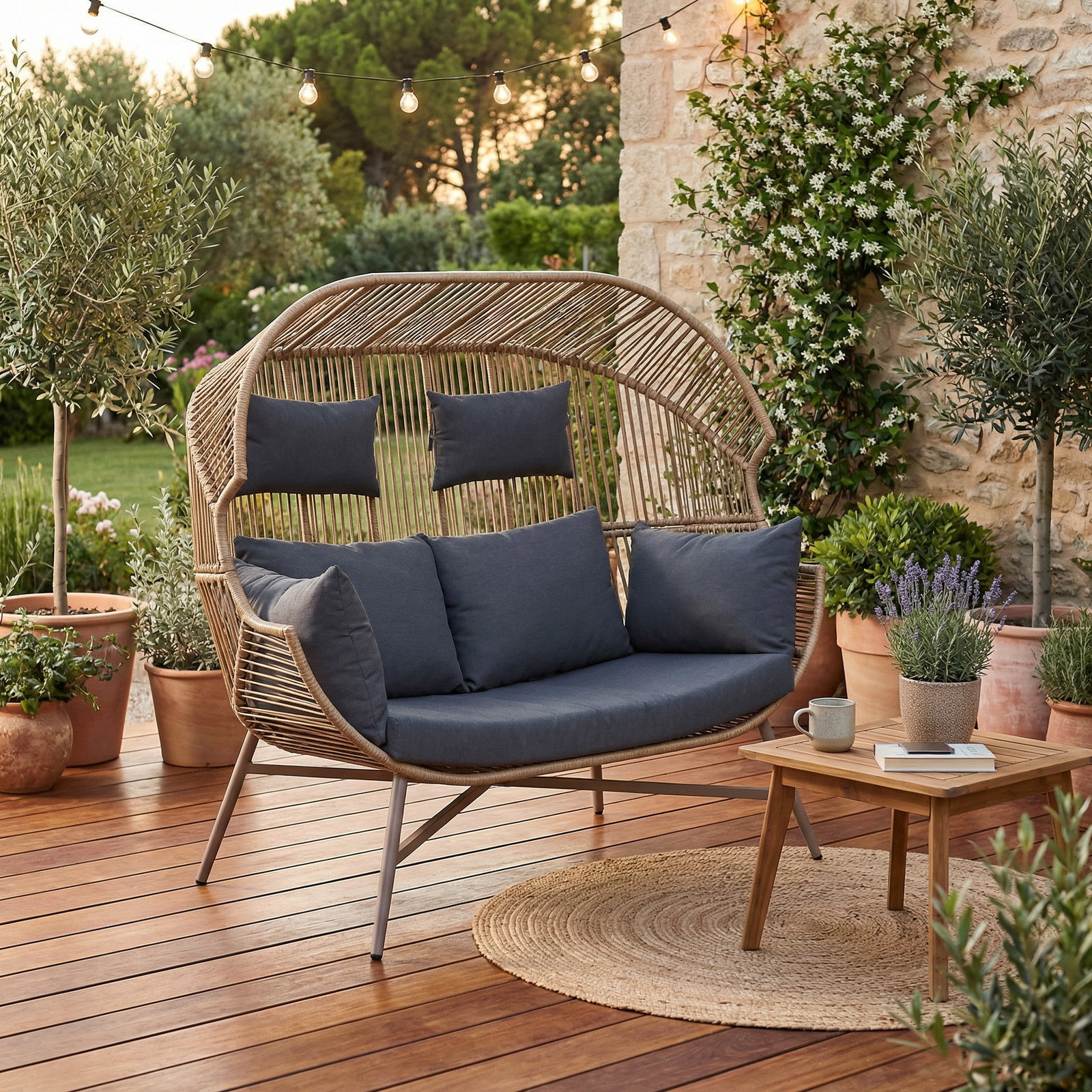 Geflechtsessel 'Deluxe' inkl. Auflagen, 2 Sitzer