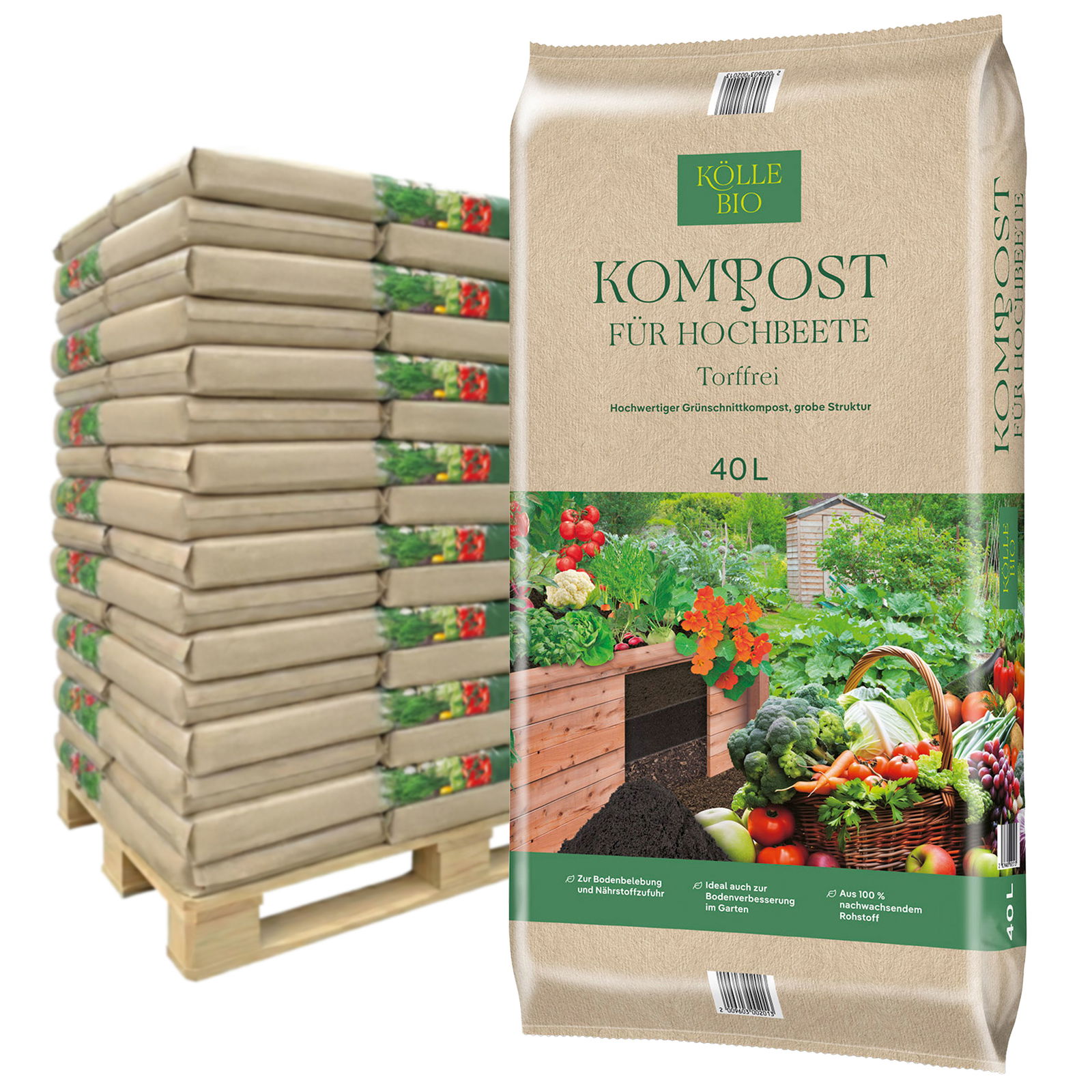 Kölle Bio Hochbeet Kompost, 45 Sack à 40 l, gesamt 1800 Liter