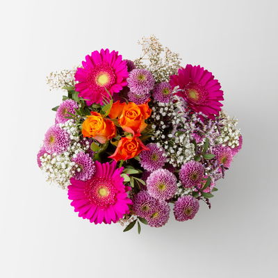 Blumenstrauß 'Orange meets Pink', handgebunden, Größe M Blumenstrauß 'Orange meets Pink', handgebunden, Größe M