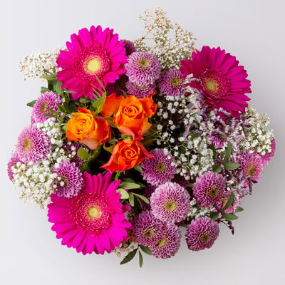 Blumenstrauß 'Orange meets Pink', handgebunden, Größe M Blumenstrauß 'Orange meets Pink', handgebunden, Größe M