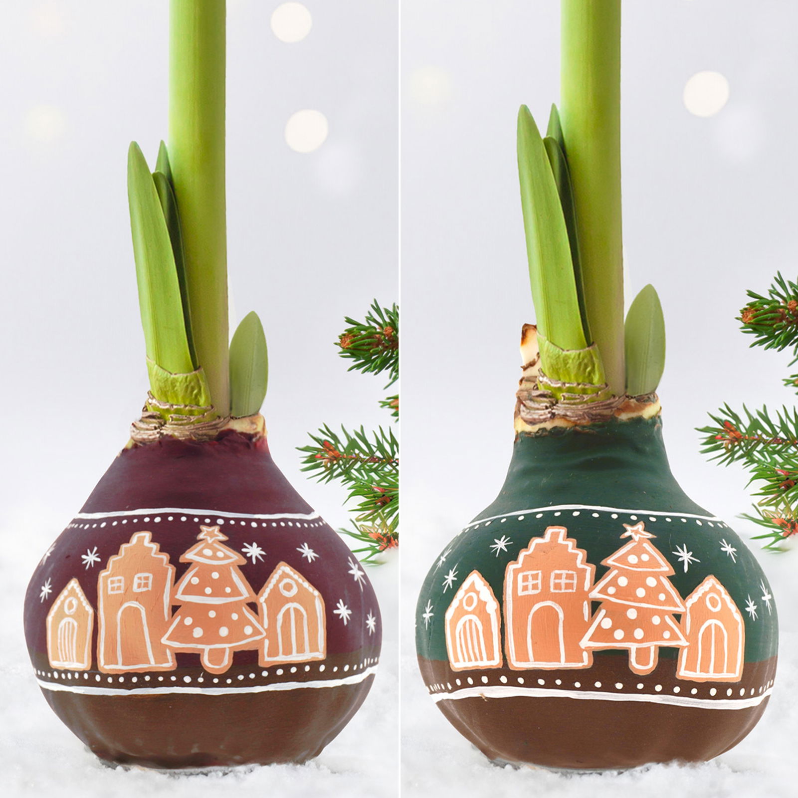 Amaryllis in Wachs, Dekor 'Lebkuchen', handbemalt, Blüte rot