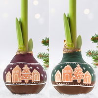 Amaryllis in Wachs, Dekor 'Lebkuchen', handbemalt, Blüte rot