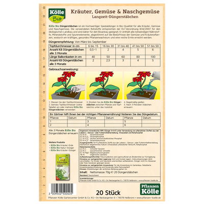 Kölle Bio Düngestäbchen für Kräuter & Gemüse, 20 Stück