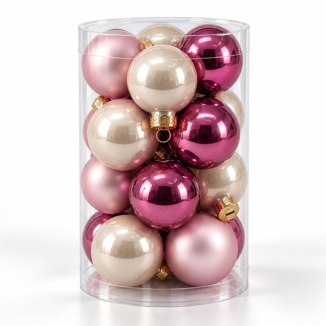 Glas-Kugelmix, 16 Kugeln je Ø 3,5 cm, puderrosa, perle & dunkelrosa Glas-Kugelmix, 16 Kugeln je Ø 3,5 cm, puderrosa, perle & dunkelrosa