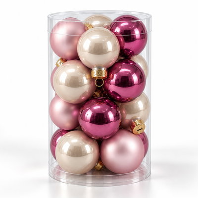 Glas-Kugelmix, 16 Kugeln je Ø 3,5 cm, puderrosa, perle & dunkelrosa Glas-Kugelmix, 16 Kugeln je Ø 3,5 cm, puderrosa, perle & dunkelrosa