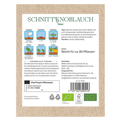 Kölle Bio Saatgut Schnittknoblauch 'Neko', grün