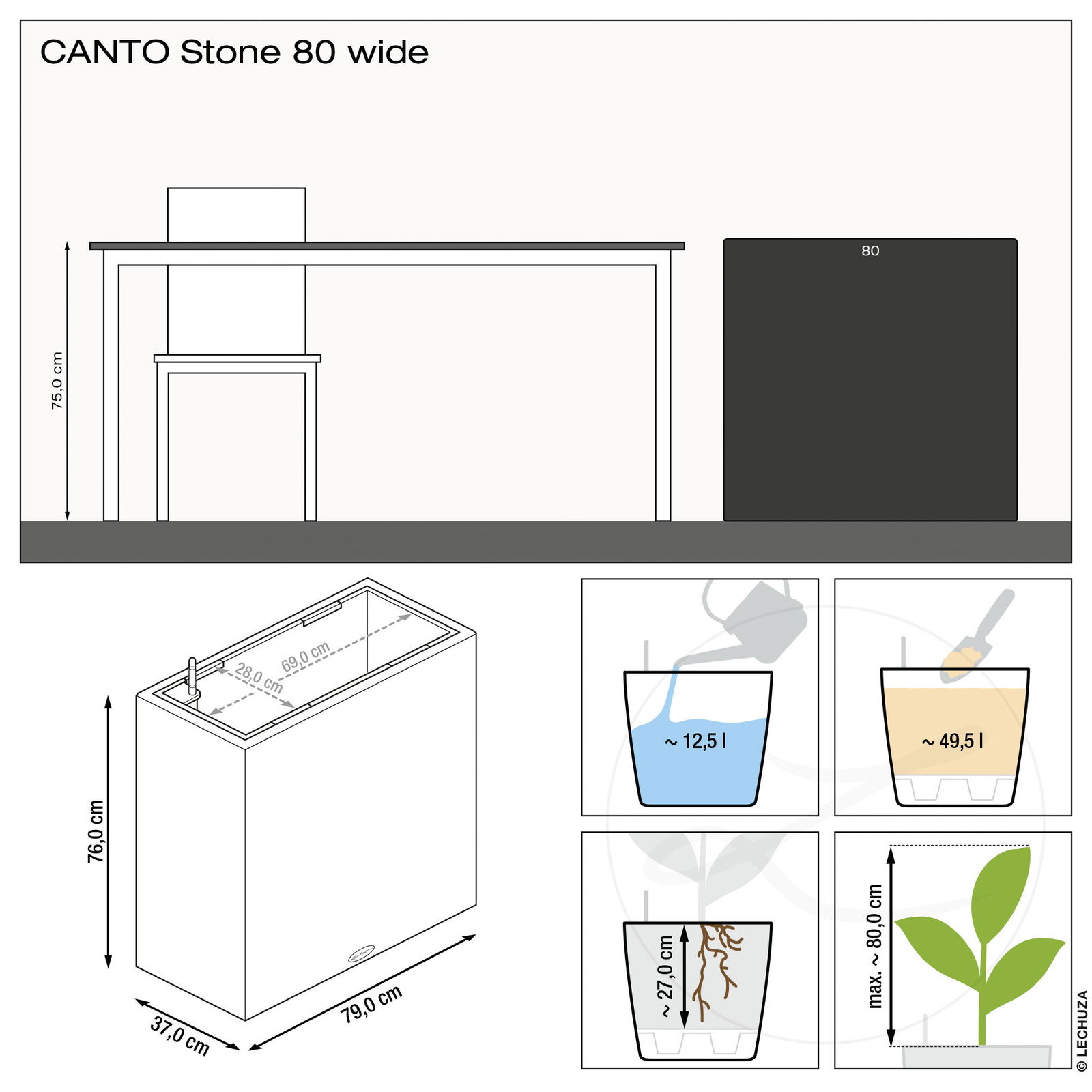 Lechuza 'Canto Stone 80 wide', graphitschwarz, 79 x 37 x H 76 cm