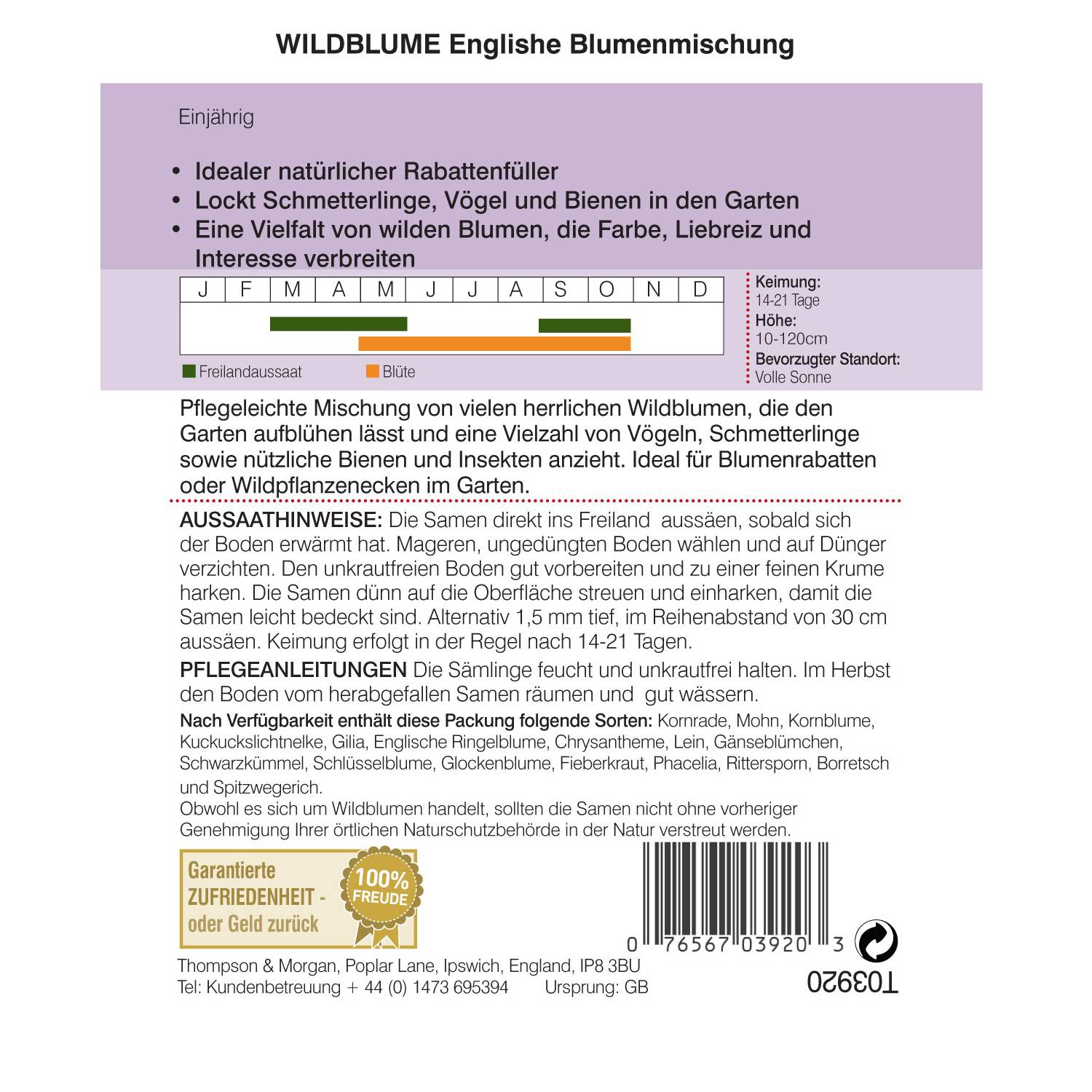 Thompson & Morgan Blumensamen Wildblumen Blumenmischung