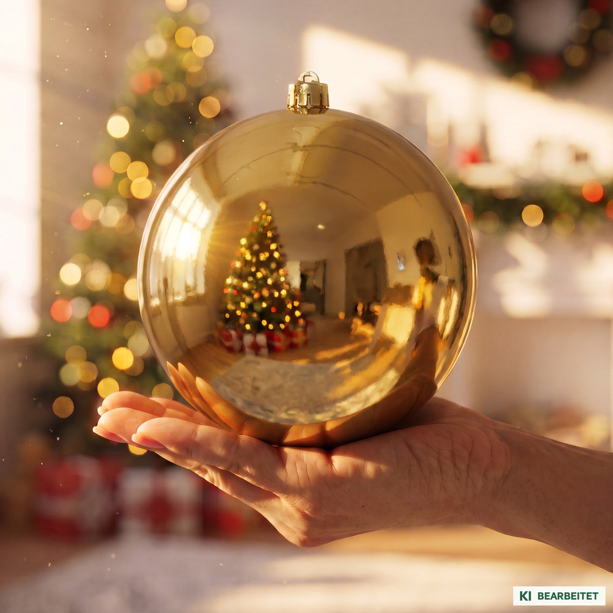 Christbaumkugel, gold, Kunststoff, Ø 14 cm