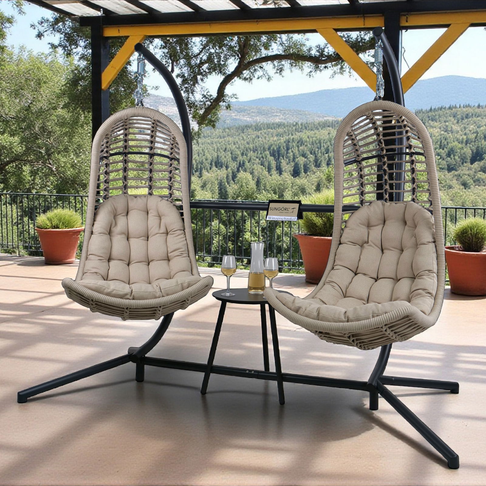 Sungörl Doppel-Hängesessel 'Bardolino' inkl. Auflagen, anthrazit/braun