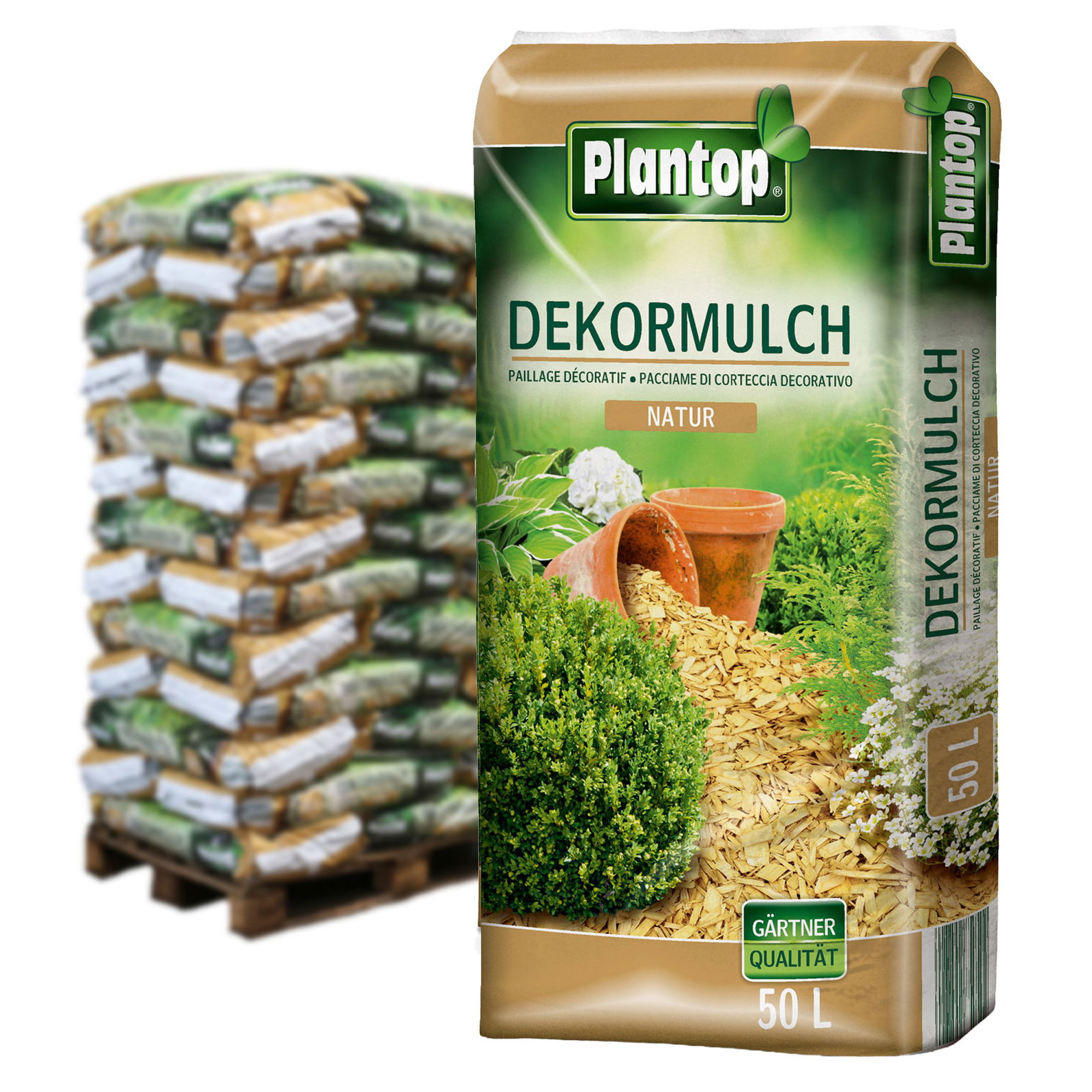 Plantop Dekormulch, natur, 39 Sack á 50 l, gesamt 1950 Liter