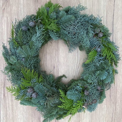 Adventskranz, Mix-Grün, halbrund gebunden, ca. 40 cm Ø Adventskranz, Mix-Grün, halbrund gebunden, ca. 40 cm Ø