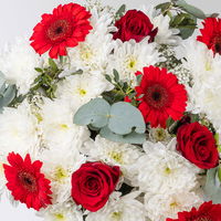 Blumenstrauß 'Prima' rot-weiß, handgebunden