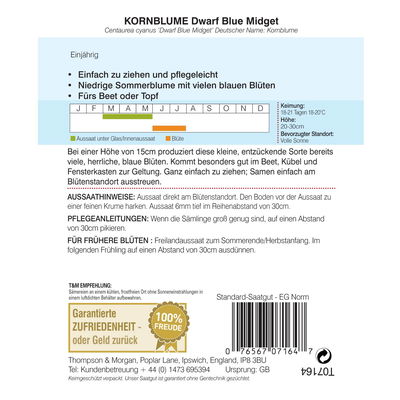 Thompson & Morgan Blumensamen Kornblume Dwarf Blue Midget
