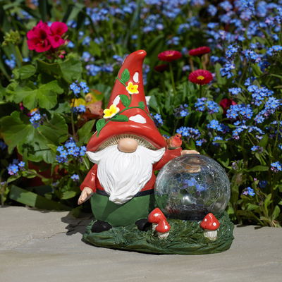 Zwerg mit Solarkugel 'Woodland Wizard', bunt, ca. 30 x 9 x 16 cm