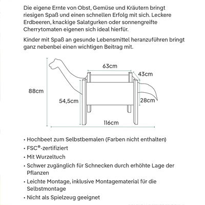 Kölle Kinderhochbeet 'Dino', natur, ca. 63 x 43 x H55 cm
