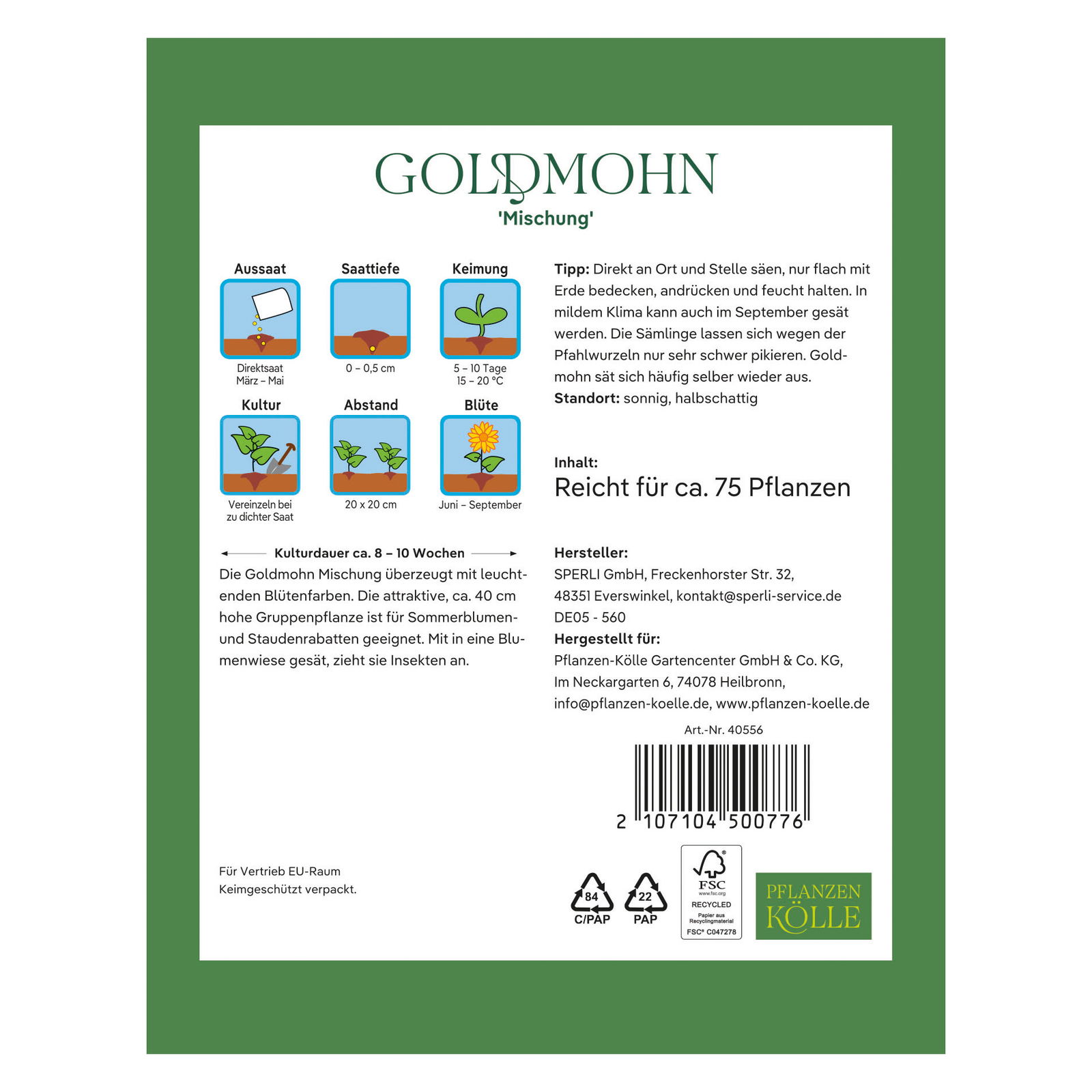 Kölles Beste Blumensamen Goldmohn (Eschscholzia) Mischung