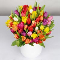 Blumenbund mit Tulpen, 50er-Bund, bunt, einfachblühend, inkl. gratis Grußkarte