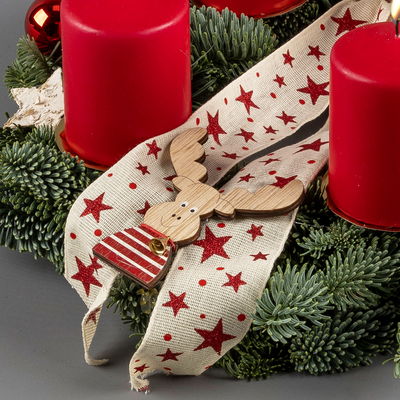 Dekorierter Adventskranz mit Stumpenkerzen in Rot, Nobilistanne, ca. 30 cm Ø