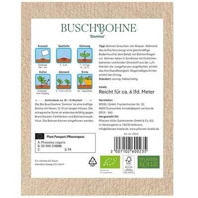 Kölle Bio Gemüsesamen, Buschbohne 'Domino' Kölle Bio Gemüsesamen, Buschbohne 'Domino'