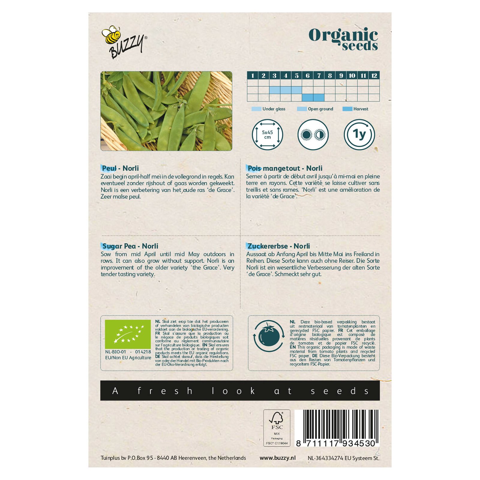 Bio Gemüsesamen, Bio-Zuckererbsev'Norli', grün, 20 g