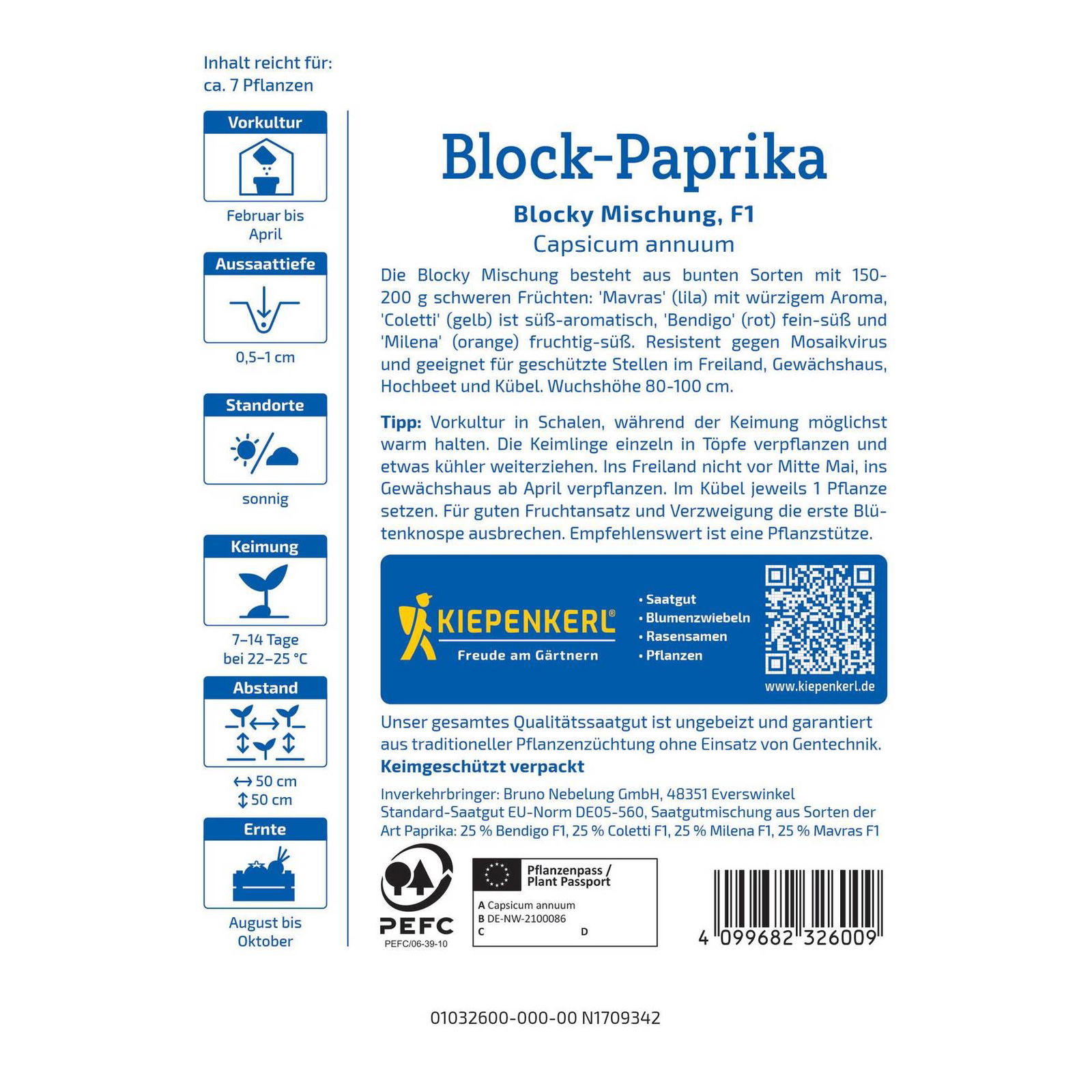 Gemüsesamen, Blockpaprika 'Blocky Mix', bunt