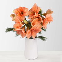 Schnittblumen-Mix aus 3 lachsfarbenen Amaryllis & 3 Seidenkiefer