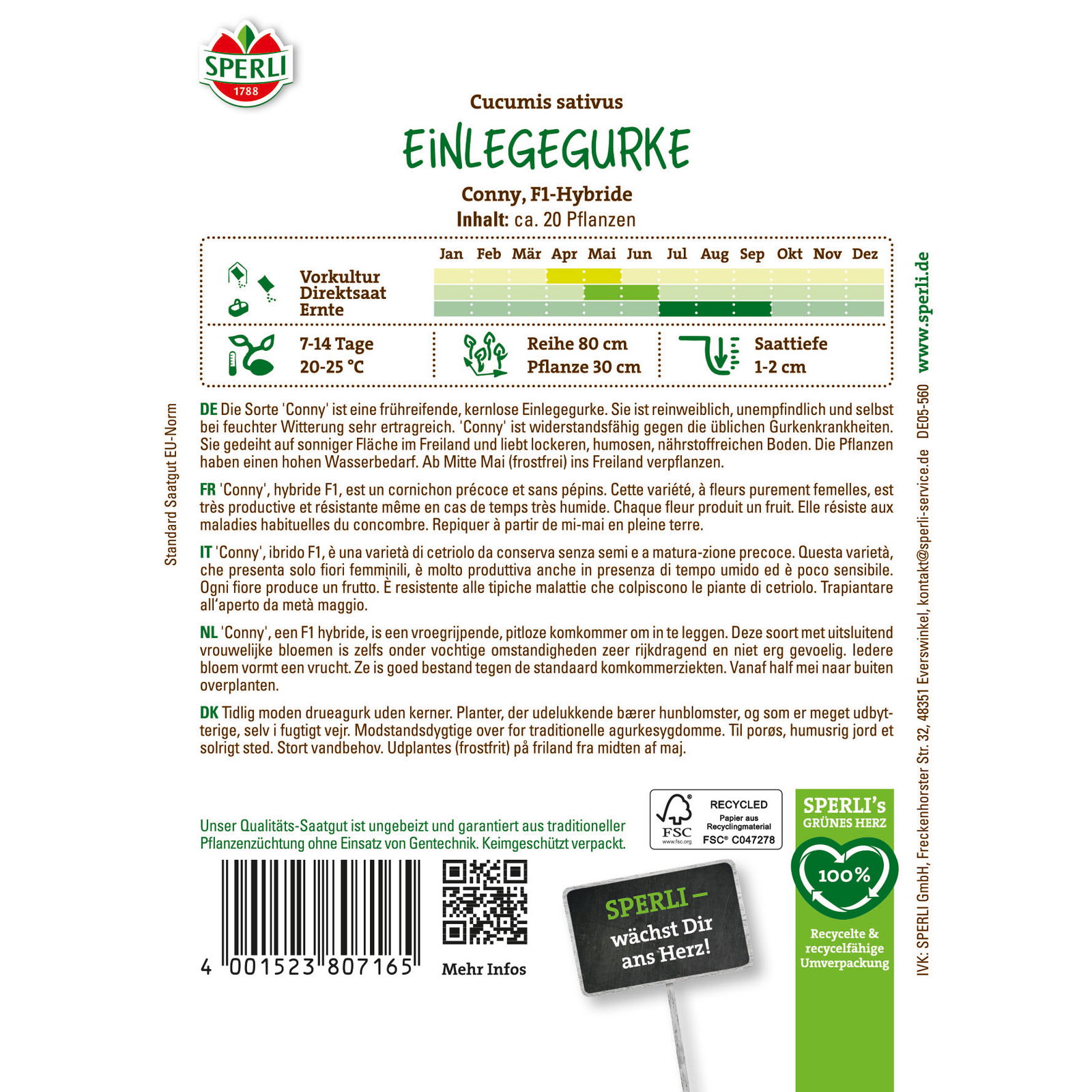 Sperli Saatgut Einlegegurke 'Conny', grün
