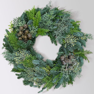 Adventskranz, Mix-Grün, halbrund gebunden, ca. 35 cm Ø Adventskranz, Mix-Grün, halbrund gebunden, ca. 35 cm Ø
