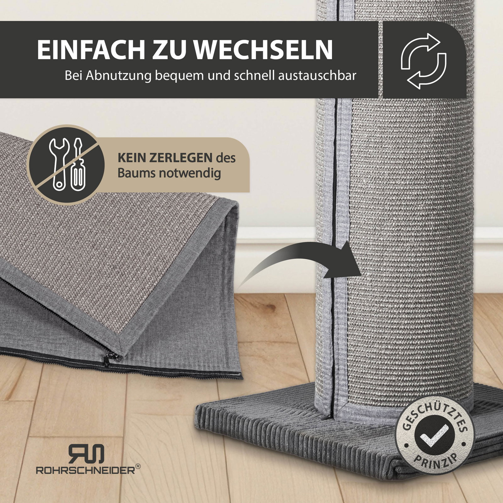 Rohrschneider Sisalmatte für XXL-Kratzstämme, grau