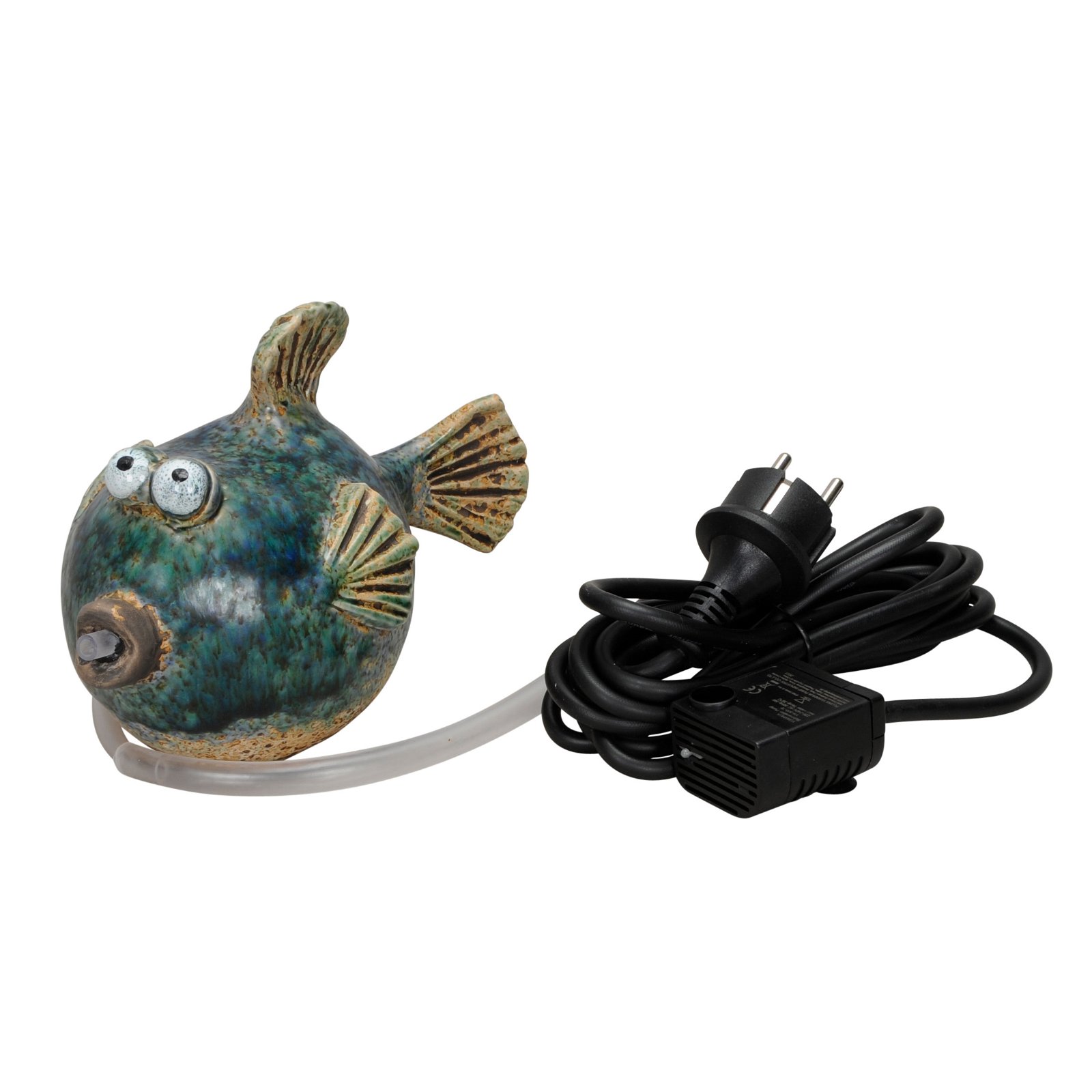 Wasserspeier 'Fisch' mit Pumpe, Steinzeug, 13 x 21,5 x 12 cm