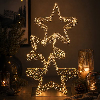 LED Sterne auf Fuß, 400 LEDs, gold, warmweiß, Höhe ca. 58 cm LED Sterne auf Fuß, 400 LEDs, gold, warmweiß, Höhe ca. 58 cm