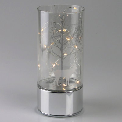 LED Windlicht mit kleinen Bäumen, weiß, ca. Ø 9 x H 20 cm