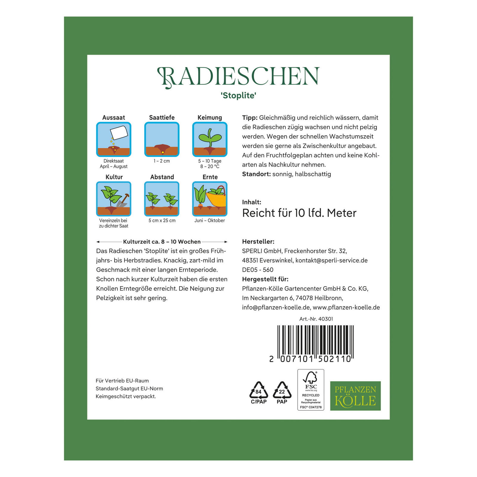 Kölles Beste Gemüsesamen, Radieschen 'Stoplite'