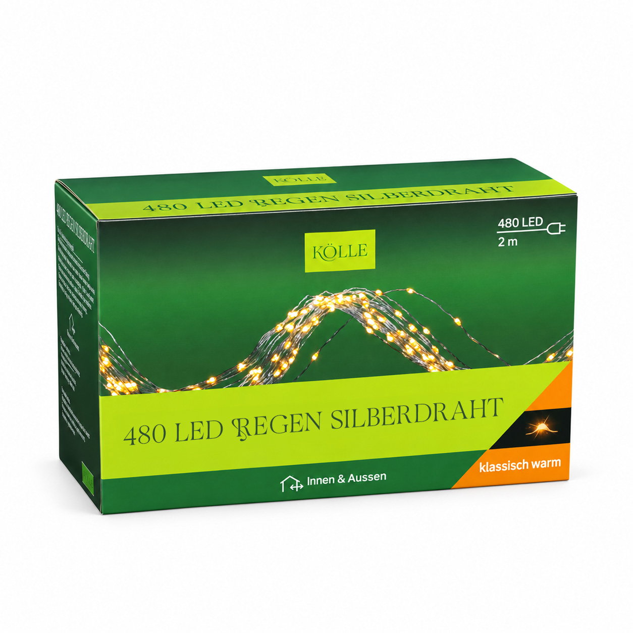 Kölle LED Silberdraht Regen, klassisch warm, 480 LEDs, Länge ca. 2 m Kölle LED Silberdraht Regen, klassisch warm, 480 LEDs, Länge ca. 2 m