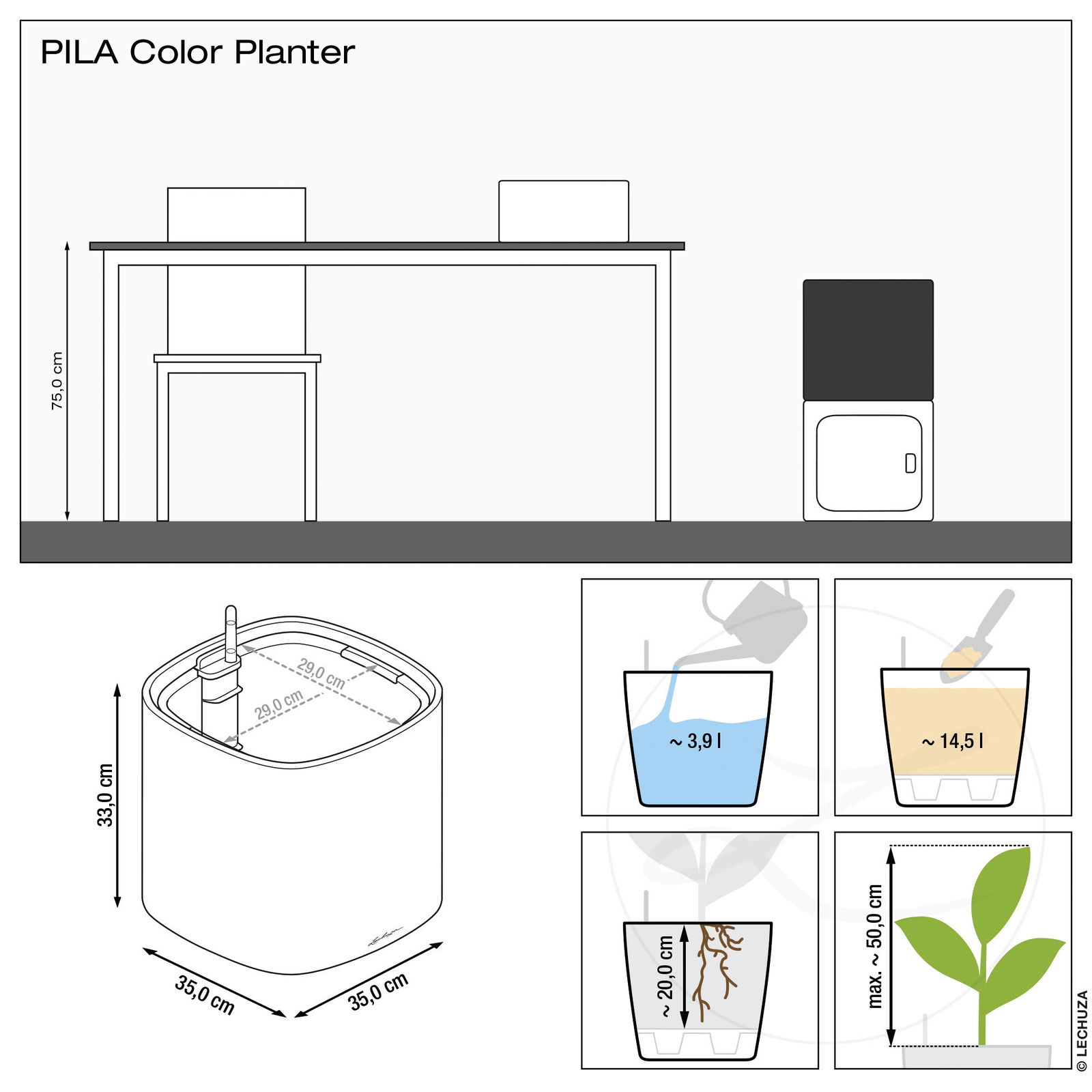 Lechuza 'Pila Color Planter', schiefergrau, 35 x 35 x H 32,5 cm