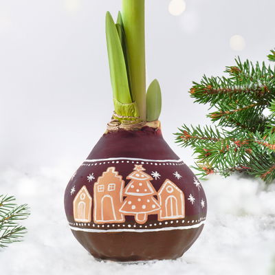 Amaryllis in Wachs, Dekor 'Lebkuchen', handbemalt, Blüte rot Amaryllis in Wachs, Dekor 'Lebkuchen', handbemalt, Blüte rot