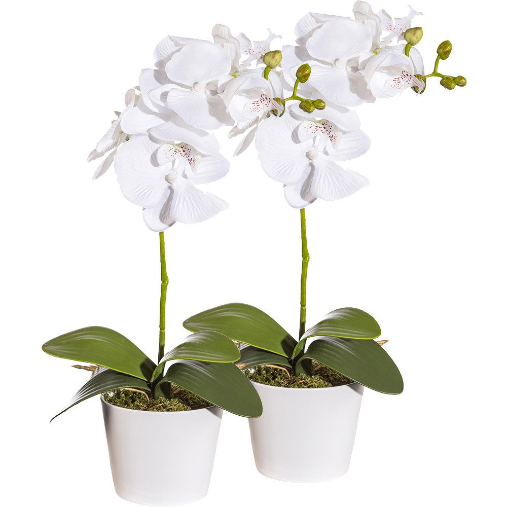 Kunstblume Orchidee im Topf, weiß, ca. 40 cm, 2 Stück