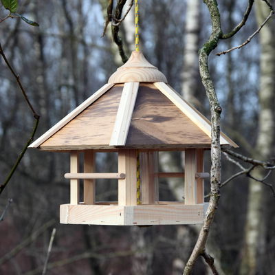 Vogelhaus Natural Camouflage mit Acrylglasfuttersilo, 35 x 35 x 29 cm