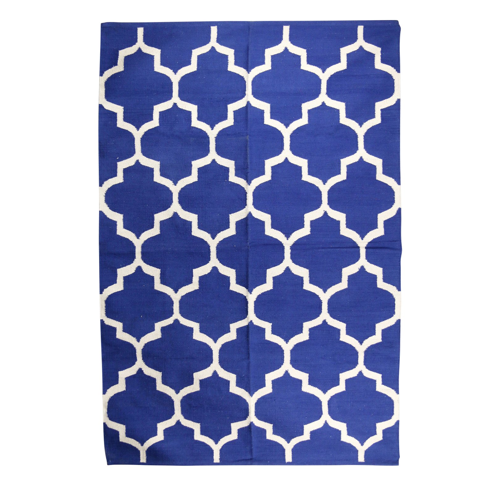 Teppich blau weiß Jaqard Baumwolle, 180 x 120 cm