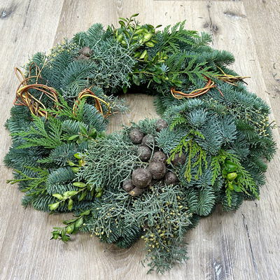Adventskranz, Mix-Grün mit Weide, rund gebunden, ca. 40 cm Ø