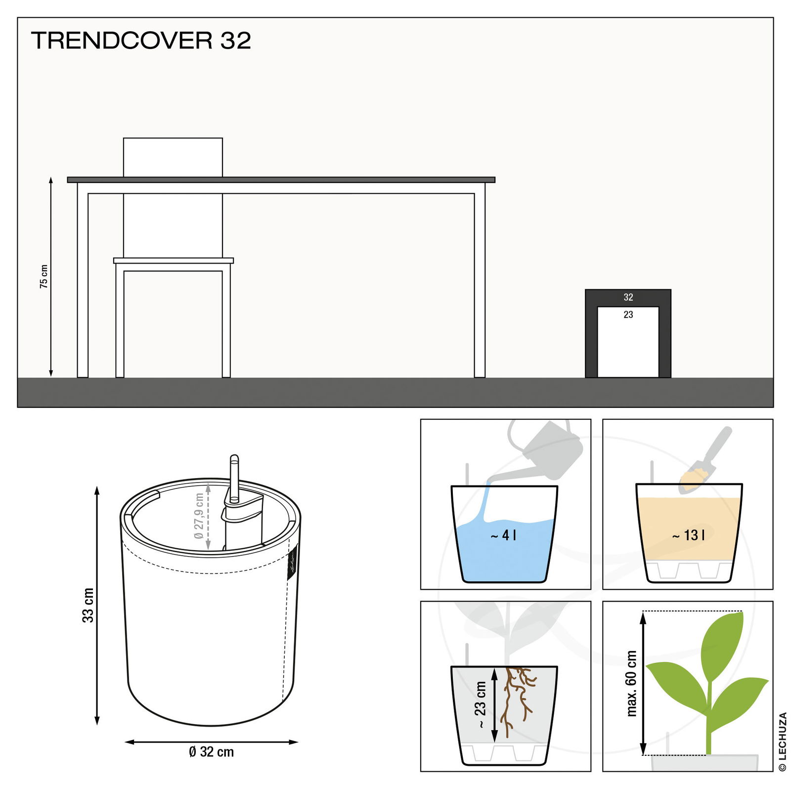 Lechuza 'Trendcover 32 Kork', light natural, Ø 32 x H 33 cm